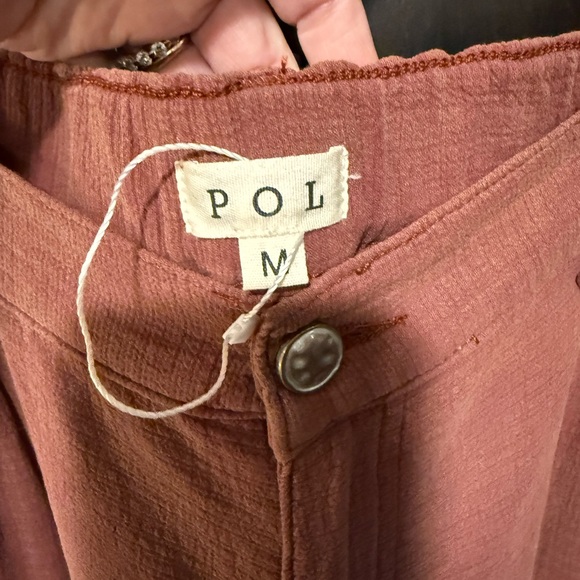 NWOT POL cottagecore bohemian butterfly embroidered Rust Button-Front Pants M - Picture 3 of 8